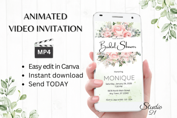 Elegant Pink Roses Bridal Shower Invite W4276