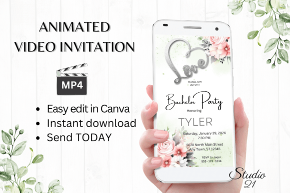 Instant Elegance: Your Guide to the Pink Roses Bachelor Party Invite W5270