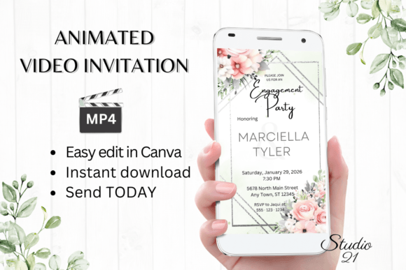 Pink Roses Engagement Party Invite W1274: A Modern Design Asset