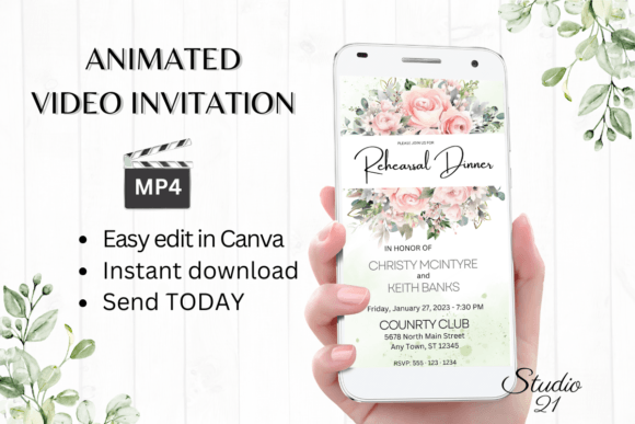 Pink Roses Rehearsal Dinner Invite: Elegant Digital Template