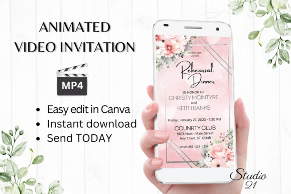 Pink Roses Rehearsal Dinner Invite W7275: A Modern Digital Template
