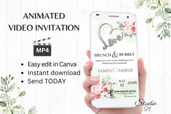 Pink Roses Wedding Brunch Invite: Elegant Digital Design