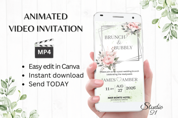 Pink Roses Wedding Brunch Invite W9272: A Modern Floral Design