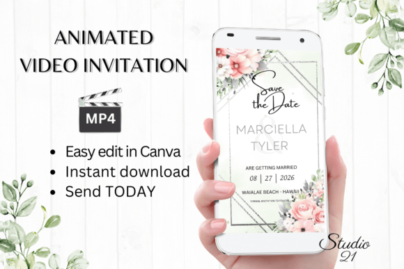Pink Save the Date Announcement W2274: Effortless Elegance for Modern Invites