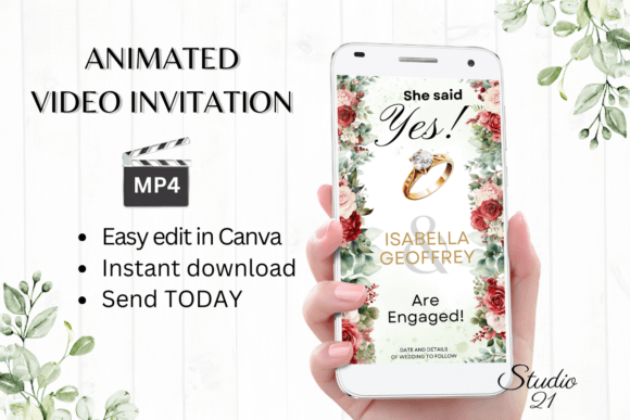 Red Roses Engagement Announcement W1444B: An Elegant Digital Solution