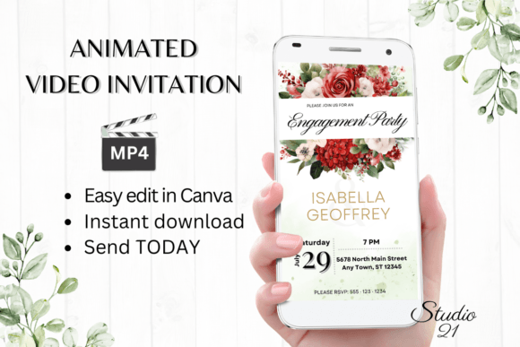 Red Roses Engagement Party Invite W1446: A Modern Digital Template