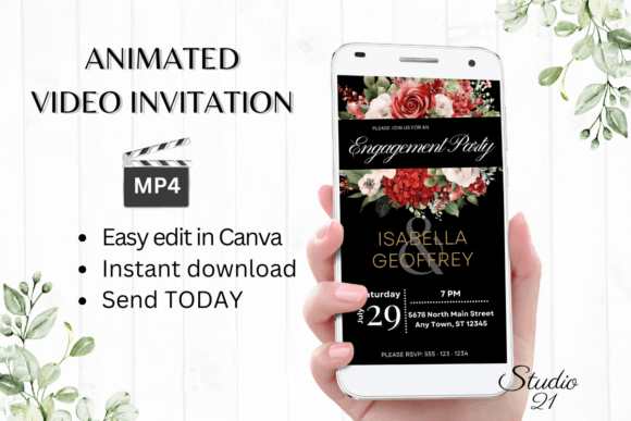Red Roses Engagement Party Invite W1447: A Floral Font Guide