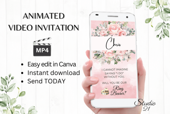Ring Bearer Proposal: Pink Roses Digital Invitation