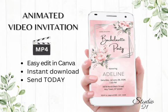 Stylish Pink Rose Bachelorette Party Evite W6273 for Your Event