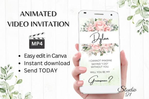 Stylish Pink Roses Groomsman Proposal W3276GM