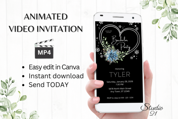 Winter Bachelor Party Invite W5259: A Frosty Digital Template for Instant Celebration