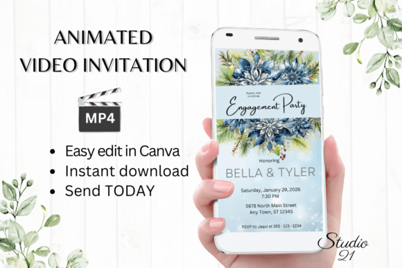Winter Engagement Party Invite W1256: A Digital Animated Invitation Template
