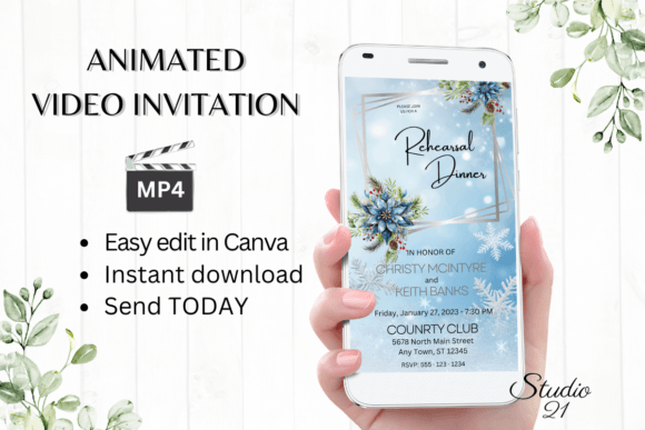 Winter Rehearsal Dinner Invite W7252: A Modern Digital Template